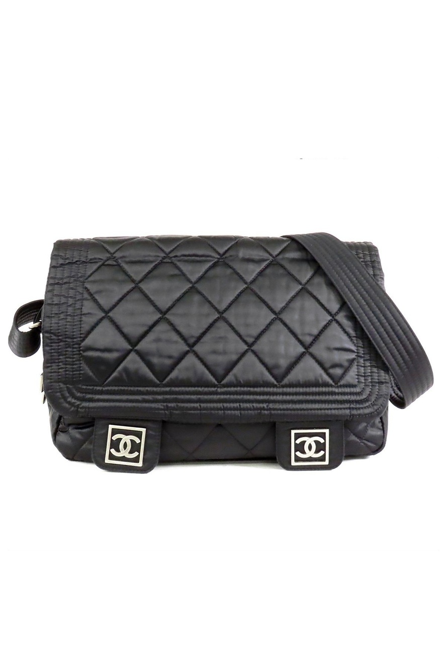 Chanel Sports Line Shoulder Bag Black Silver Nylon